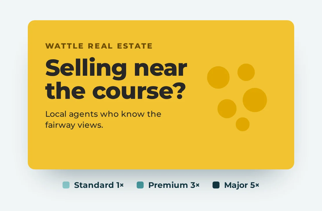 A sponsor advert on screen, with Standard, Premium and Major advertising packages
